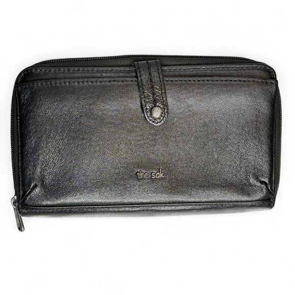 The Sak Black Iris Leather Wallet Card Slots Zipper Closure Pouch - Picture 1 of 4